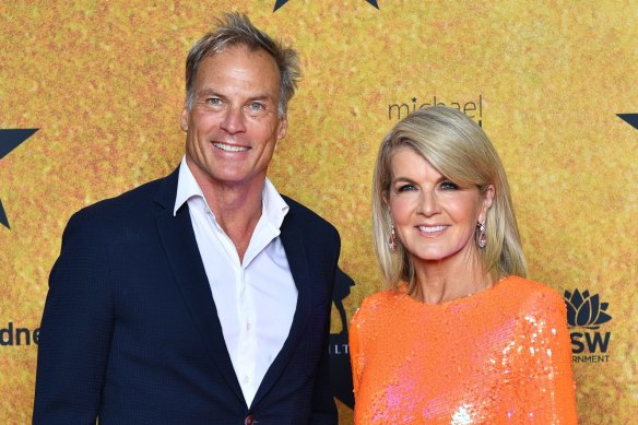 Julie Bishop and partner David Panton at the Australian premiere of Hamilton in 2021.