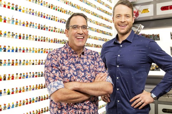 Lego expert Ryan McNaught, left, and Lego Masters host Hamish Blake. 