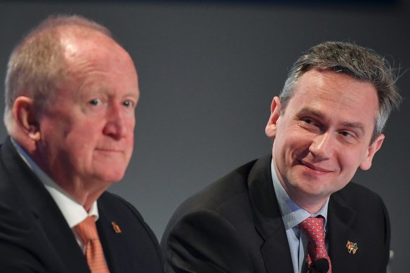 Rio Tinto chief executive Jean-Sebastien Jacques (right) enjoying the company of his chief financial officer Chris Lynch.