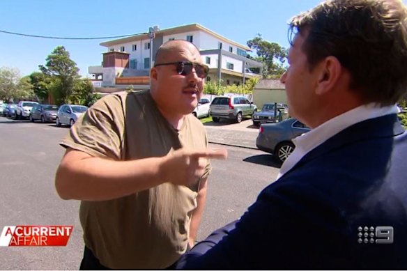 Simeon Boikov has a run in with A Current Affair reporter Steve Marshall in March 2022, before his self-imposed exile. 