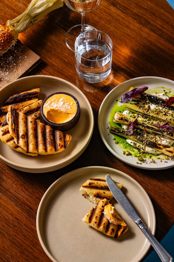 Woodfired flatbread and ajillo butter. 
