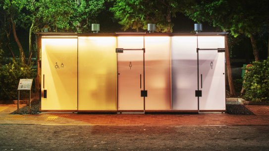 In Shigeru Ban’s bathroom, glass walls turn opaque when the door is locked.