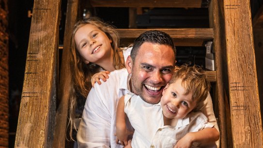 Hamilton actor Winston Hillyer with his children Imogen, seven, and Sasha, three.
