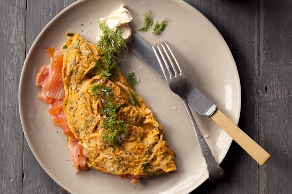 Jill Dupleix’s classic omelette with smoked salmon.