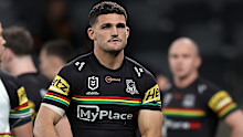 Nathan Cleary warms up for the match against Canterbury.