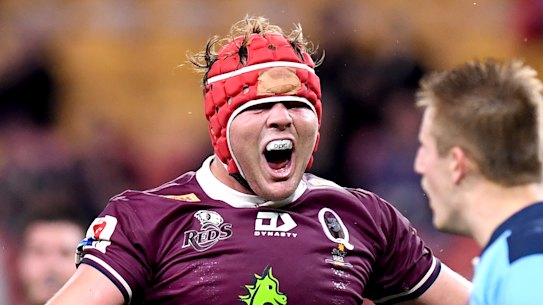 Queensland's Harry Wilson celebrates during the last clash between the sides. 