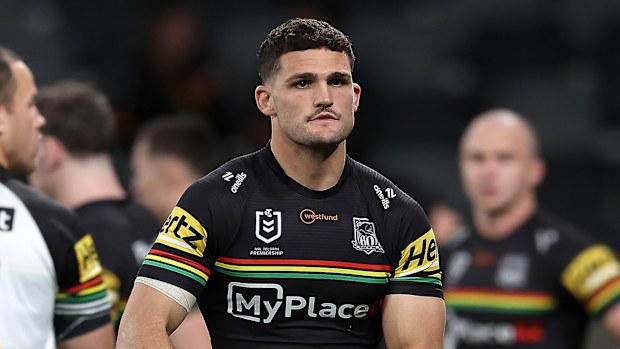 Nathan Cleary warms up for the match against Canterbury.