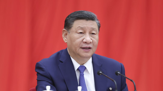 In this photo released on July 18, 2024, by Xinhua News Agency Chinese President Xi Jinping speaks at the third plenary session of the 20th Communist Party of China (CPC) Central Committee held from July 15 to 18 in Beijing. China’s ruling Communist Party wrapped up a top-level meeting on Thursday by endorsing policies aimed at advancing the country’s technological power and fortifying its national security.(Xie Huanchi/Xinhua via AP)