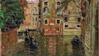 Gondolas on a Shaded Canal, Venice, by Austrian artist Carl Moll. This oil on panel carries an estimate of $40,000 to $60,000 in Davidson Auctions’ sale of Australian and International Art in Sydney on March 22, 2026. 
