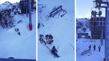 The skier was on the Gunbarrel Express Quad chairlift when strong winds dislodged the chair about 3pm on Monday.