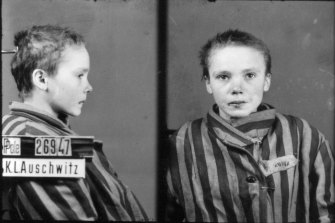 A prisoner identity photograph taken in Auschwitz by Wilhelm Brasse for the Nazis.