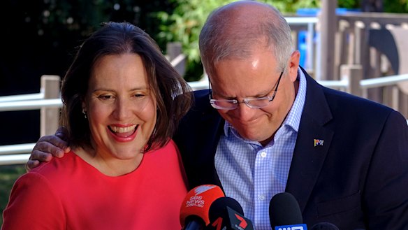 Minister for Jobs and Women Kelly O'Dwyer and Prime Minister Scott Morrison during Saturday's press conference.