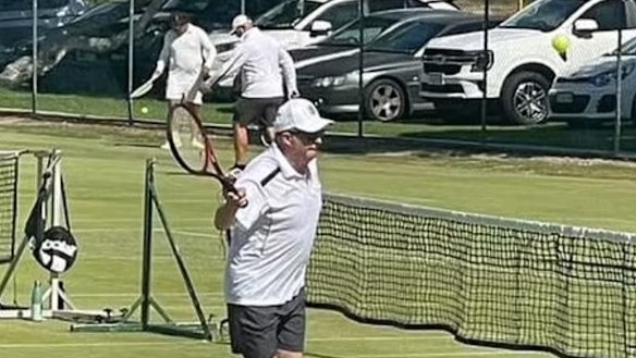 A social media photo showing Anthony Albanese playing tennis in Perth.