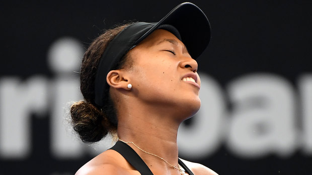 One of those days: A frustrated Naomi Osaka reacts to losing a point to Lesia Tsurenko on Saturday.