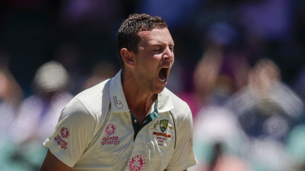 Josh Hazlewood and the Australians need eight more wickets to win.