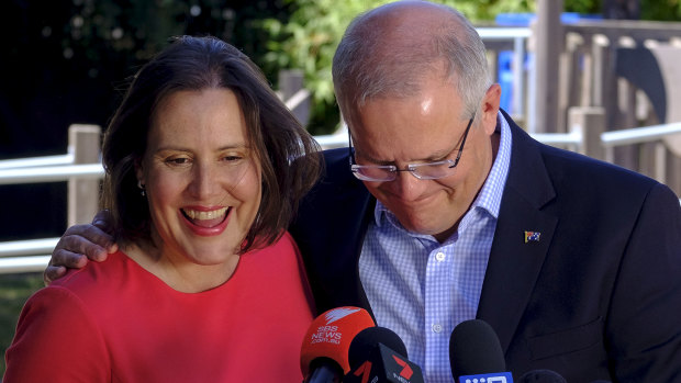 Minister for Jobs and Women Kelly O'Dwyer and Prime Minister Scott Morrison during Saturday's press conference.