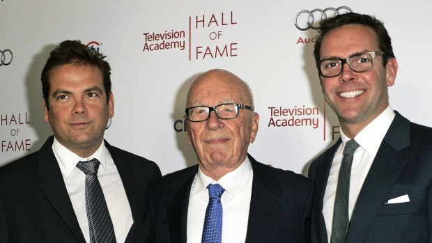 Lachlan Murdoch (left), with father Rupert and brother James.  