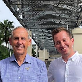 Chandler-Mather with party elder Bob Brown in Brisbane earlier this month.