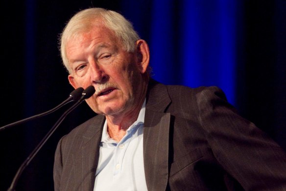 Sir Ron Brierley was arrested by Australian Border Force officers at Sydney International Airport on Tuesday morning.