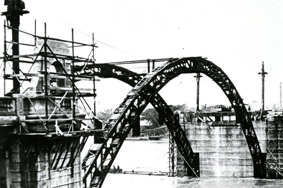 The Grey Street Bridge, pictured while under construction in 1932, was among lord mayor William Jolly’s priorities. In 1955, it was renamed in his honour. 