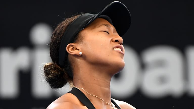 One of those days: A frustrated Naomi Osaka reacts to losing a point to Lesia Tsurenko on Saturday.