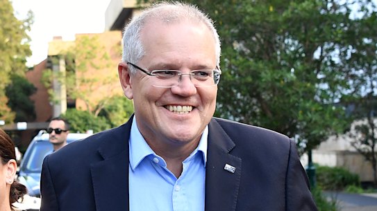 Prime Minister Scott Morrison and wife Jenny arrive at the Horizon Church in Sutherland, Sydney, on Sunday.