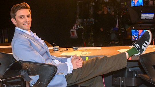 Sam Taunton, the final regular comedian on the desk for The Project. Others have included Tommy Little, Peter Helliar and Dave Hughes. 