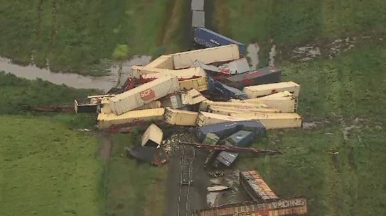 A freight train derailed near Inverleigh about 5.30am on Monday. 