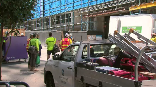 Workers at a Probuild worksite in Caulfield on Wednesday.