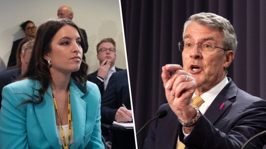 Sky News reporter Olivia Caisley and Attorney-General Mark Dreyfus.