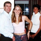 Prince Andrew pictured with Virginia Roberts Giuffre in 2001 at the home of Maxwell (right) in London. 
