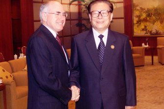 John Howard with the President of the China Jiang Zemin in Shanghai in 2001.