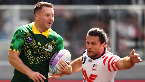 Nathan Brown scores against USA before injuring his ankle against Papua New Guinea.