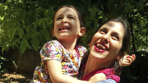 Nazanin Zaghari-Ratcliffe hugs her daughter Gabriella, in Iran, before her arrest.