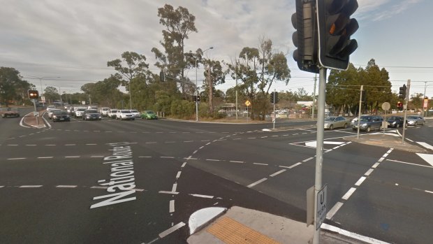 The intersection of Beaudesert Road (to the left) and Nottingham Road (to the right).