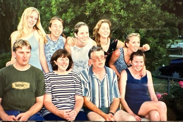 Emma Bates in the front row, far right, pictured with her siblings and parents.