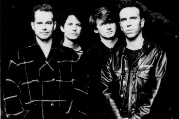 A 1993 publicity shot of Crowded House, from left, Paul Hester,Mark Hart, Neil Finn and Nick Seymour.