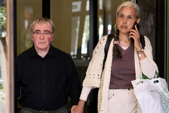 William Kamm and his “Queen” Sandra Mathison leave the Downing Centre Local Court in Sydney in 2022. 
They are now accused of grooming a child for almost her entire life.