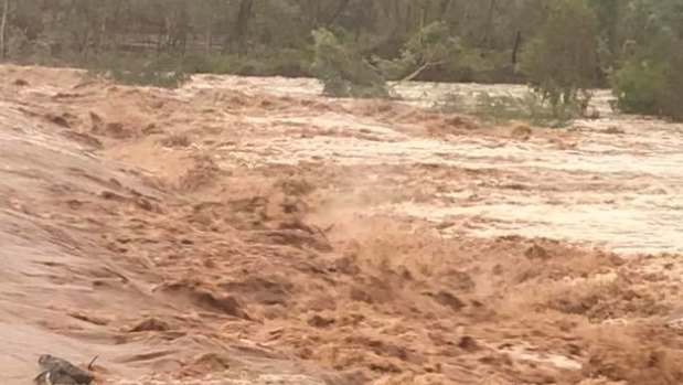 The raging Cloncurry River following the 24-hour torrential downpour.