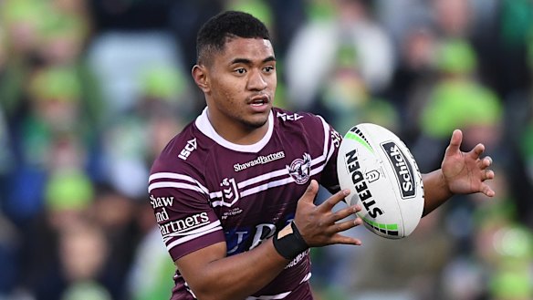 Manase Fainu in action this year for Manly.