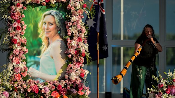 A photo of  Justine Ruszczyk Damond is seen at memorial service for her in Minneapolis in August, 2017.