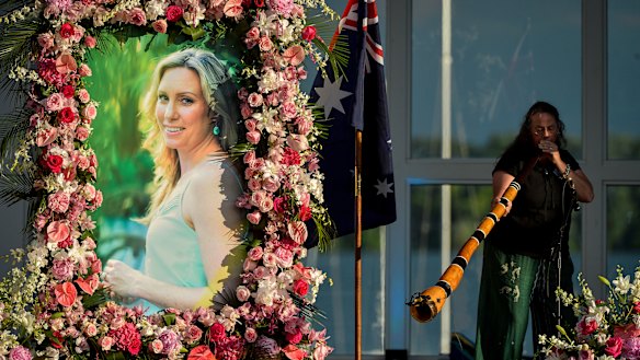 A photo of Justine Ruszczyk Damond is seen at her memorial service in Minneapolis in August, 2017.