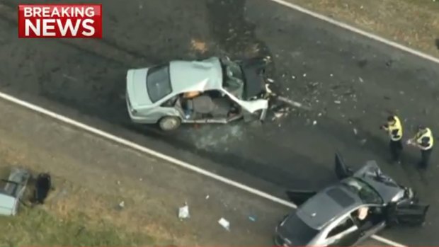 Seven people have been injured, including an eight-year-old girl who is fighting for life, after a two-car crash in southeast Victoria.