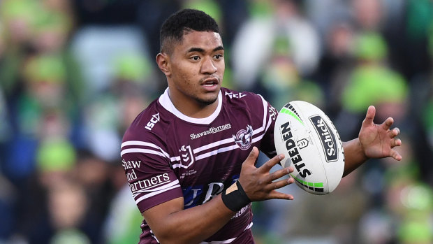 Manase Fainu in action this year for Manly.