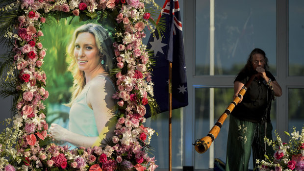 A photo of Justine Ruszczyk Damond is seen at her memorial service in Minneapolis in August, 2017.