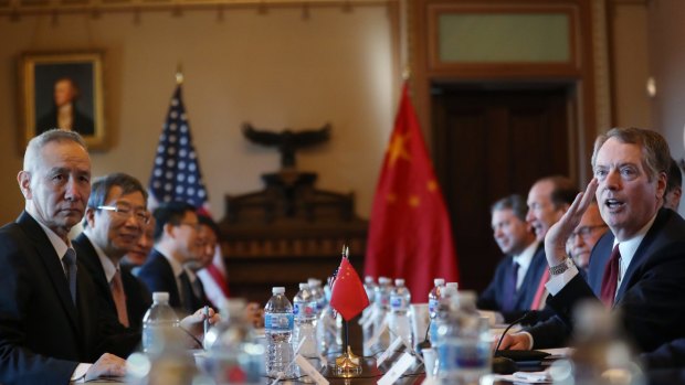US Trade Representative Robert Lighthizer, right, and Chinese Vice Premier Liu He, left, begin US-China Trade Talks in Washington on Wednesday.