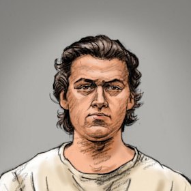 A court sketch of Patrick Stephenson at Ballarat Magistrates’ Court in August.