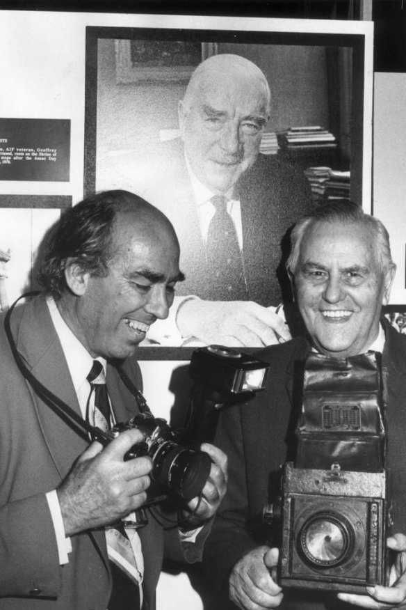 Photographer Dennis Bull with his father Hugh Bull, who was employed as the first photographer at The Age.