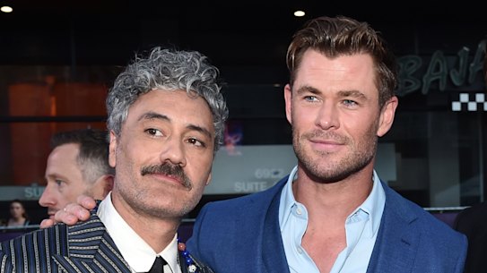 Taika Waititi and Chris Hemsworth at the world premiere of Thor: Love and Thunder in Los Angeles on the weekend.