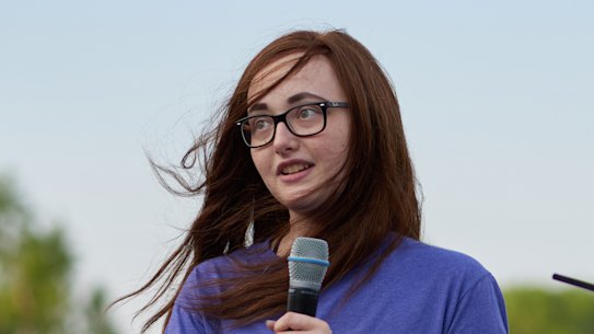 Amara Strande speaking at Tartan High School’s Relay For Life cancer fundraiser in 2018, a year after she was diagnosed with liver cancer.